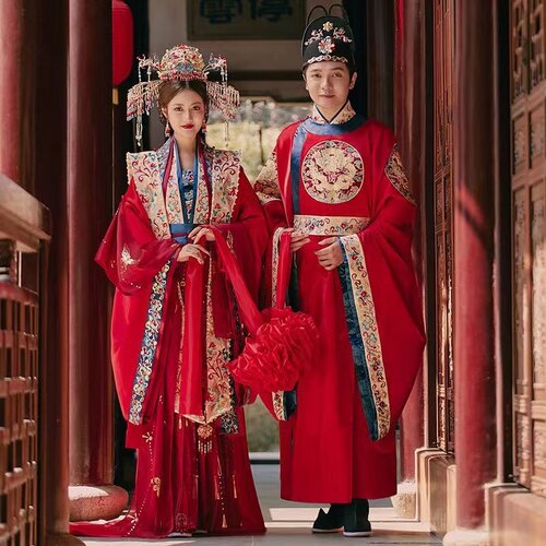 出租宋制汉服婚服凤冠霞全套中式婚礼新娘结婚礼服古装嫁衣租赁