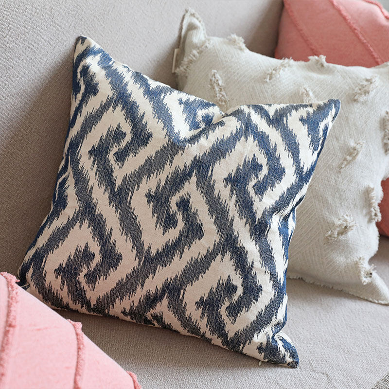 蓝色回纹棉麻沙发装饰靠垫抱枕套