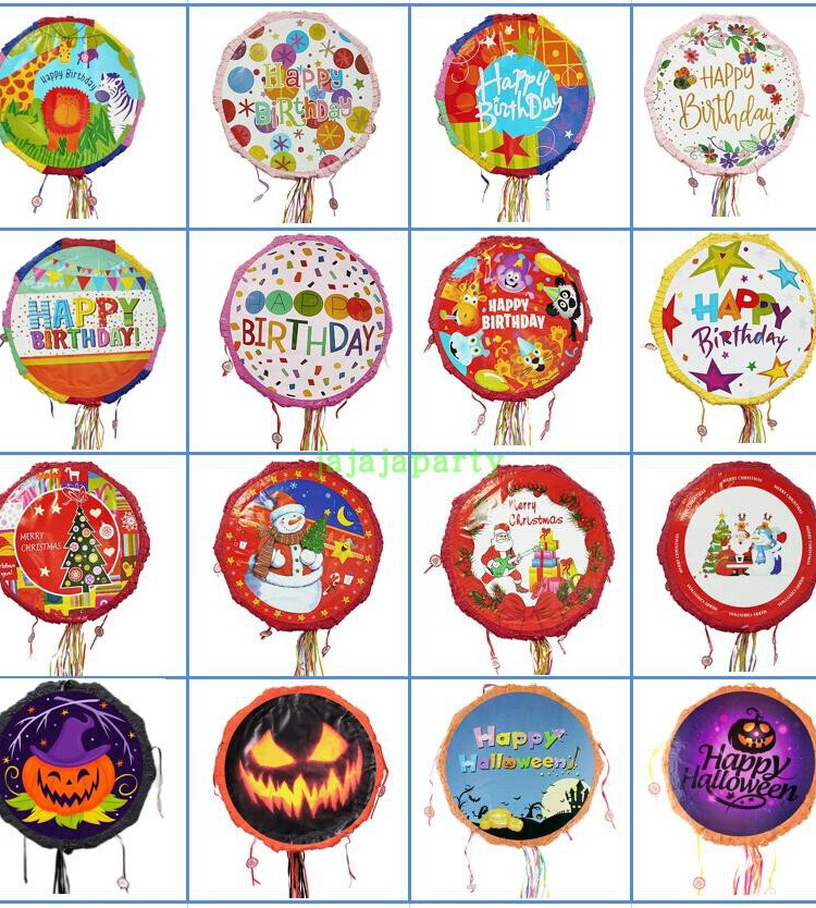 新儿童生日派对游戏道具皮纳塔折叠pinata砸糖玩具拉线蜘蛛侠公主