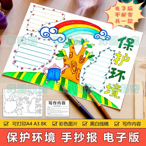 保护环境手抄报模板电子版小学生保护环境植树造林绿色环保手抄报