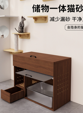 走廊式防带砂猫厕柜所放猫砂盆的柜子防外溅猫砂柜猫咪用品收纳柜