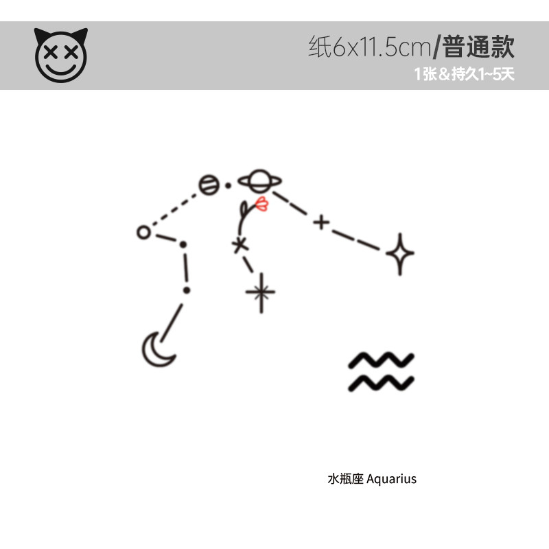 喜纹乐见/水瓶座aquarius简约星图小清新12星座防水纹身贴