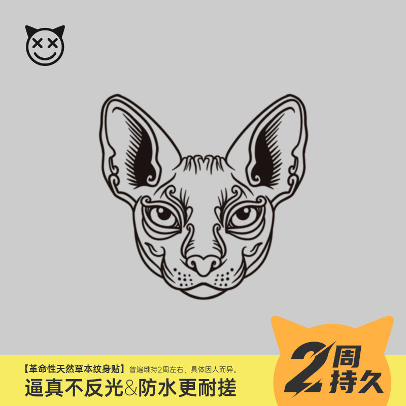 喜纹乐见,比鲁斯无毛猫斯芬克斯猫植物果汁半持久防水两周纹身贴