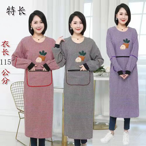 超长过膝棉布围裙上班防污透气