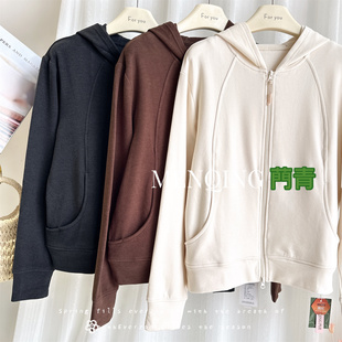 腈纶中厚拉链连帽外套褂子D325MS155 门青女士2025秋冬糯米帽衫