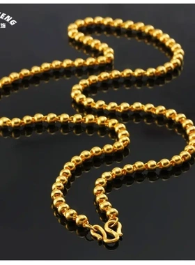 黄铜镀金实心光珠圆珠项链男女款真空电镀空心光珠项链镀厚金首饰