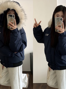 AMER 原创冬季加厚派克服毛领棉服拉链连帽棉服