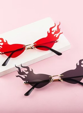 2025跨境新款火焰太阳镜欧美潮流个性反光墨镜炫目色彩舞会眼镜