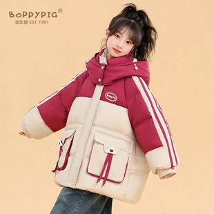 运动棒球服韩版羽绒服带帽儿童加厚白鸭绒内胆保暖外套童装亲子装