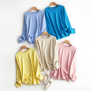 特价 时髦减龄珠地棉空气层慵懒风宽松休闲圆领套头卫衣女 清仓