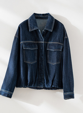 特价清仓 复古大口袋时尚百搭翻领深蓝色宽松显瘦牛仔夹克外套女