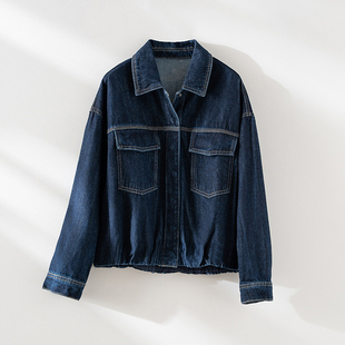 百搭翻领深蓝色宽松显瘦牛仔夹克外套女 复古大口袋时尚 特价 清仓