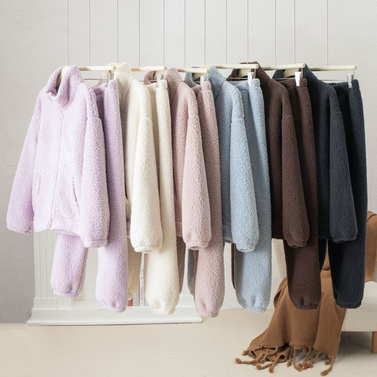 加厚巨保暖仿羊羔绒家居休闲套装