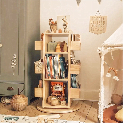 儿童旋转书架360度书柜可移动实木环保学生书籍绘本置物收纳架