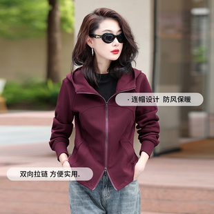 重磅开衫双拉链卫衣女2025春秋新款韩版气质薄款休闲连帽运动外套