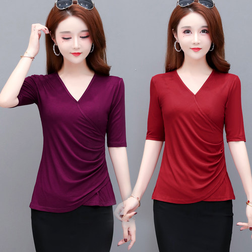 上衣七分袖显瘦薄款遮肚莫代尔女