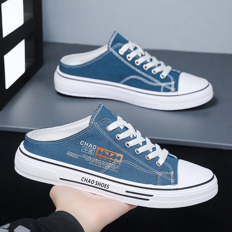 帆布鞋包头拖无后跟休闲鞋子男鞋