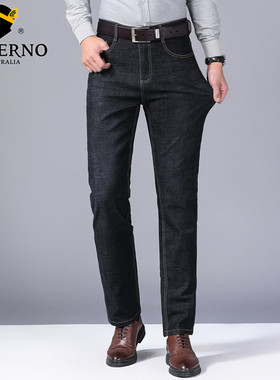 曼西尔奴男士棉质透气简约舒适商务合体中腰弹力牛仔裤115362TM