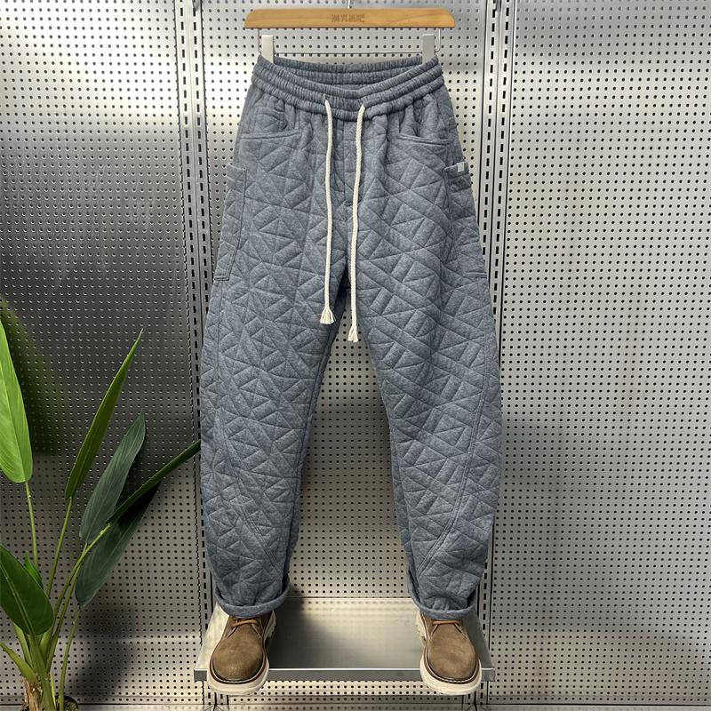 菱形格棉裤男士2025冬季外穿加厚裤子宽松直筒休闲长裤潮流弯刀裤