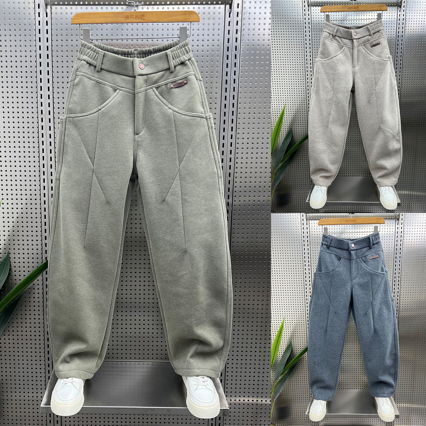 2025秋冬新款简约潮流拼接加绒弯刀卫裤男复古宽松休闲直筒运动裤,男装,休闲裤,淘宝优惠券,粉丝福利购,淘宝优惠卷