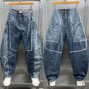 高街弯刀裤 潮牌美式 宽松直筒阔腿裤 男2025秋冬新款 复古水洗牛仔裤