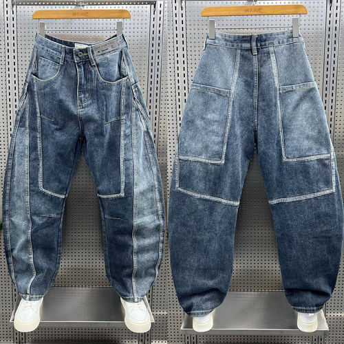 潮牌美式复古水洗牛仔裤男2025秋冬新款宽松直筒阔腿裤高街弯刀裤