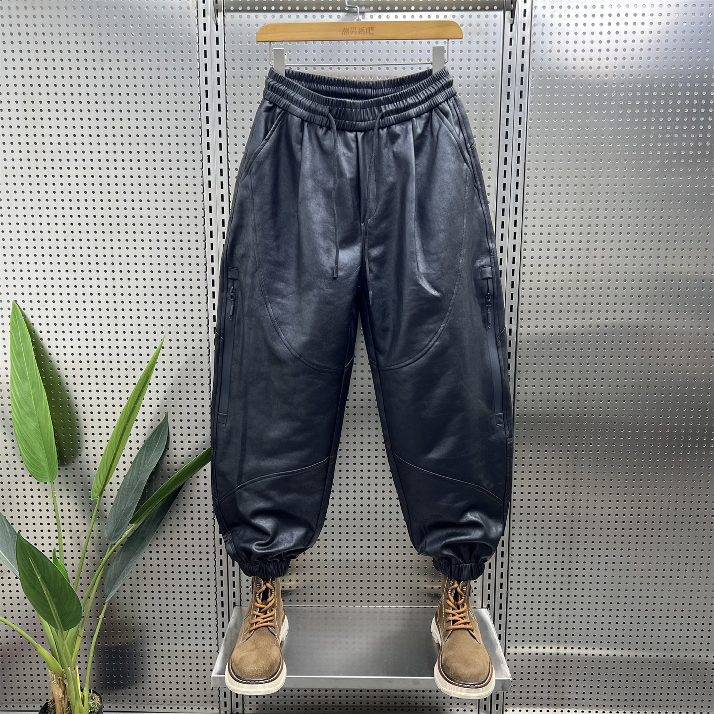 秋冬款防风机车骑行PU皮裤男士宽松小脚休闲裤痞帅青年百搭哈伦裤