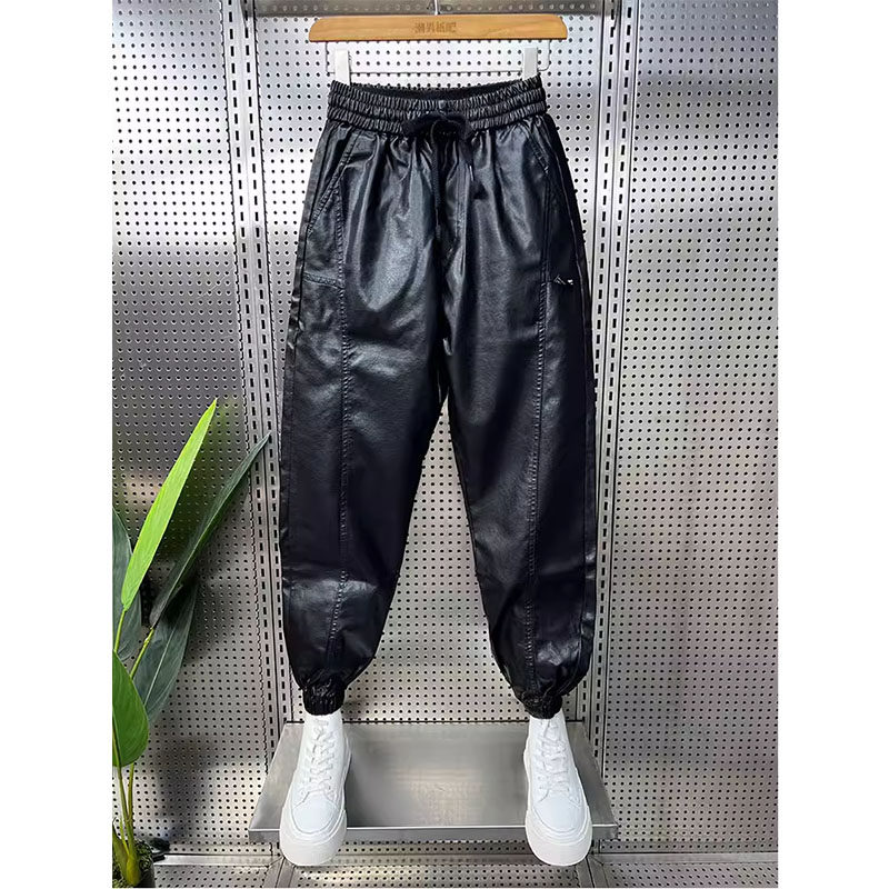 秋冬季新款男士加绒防风PU皮裤机车骑手束脚休闲裤拼接宽松哈伦裤,男装,皮裤,淘宝优惠券,粉丝福利购,淘宝优惠卷