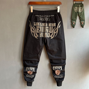 男薄款 春季 刺繡休閑褲 小腳男士 運(yùn)動(dòng)束腳褲 修身 潮流個(gè)性 松緊腰韓版