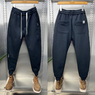 新款 2025春季 简约百搭束脚运动裤 修身 黑色休闲裤 显瘦哈伦裤 子男士