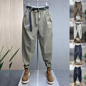 男2025秋冬新款 潮流工装 哈伦裤 条绒休闲裤 宽松帅气腰带设计萝卜裤