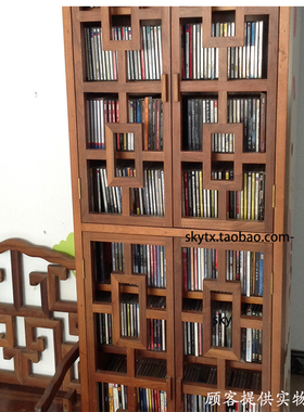 爵士古典310CD柜胡桃木实木唱片架带木门镂空中式DVDhifi碟片柜