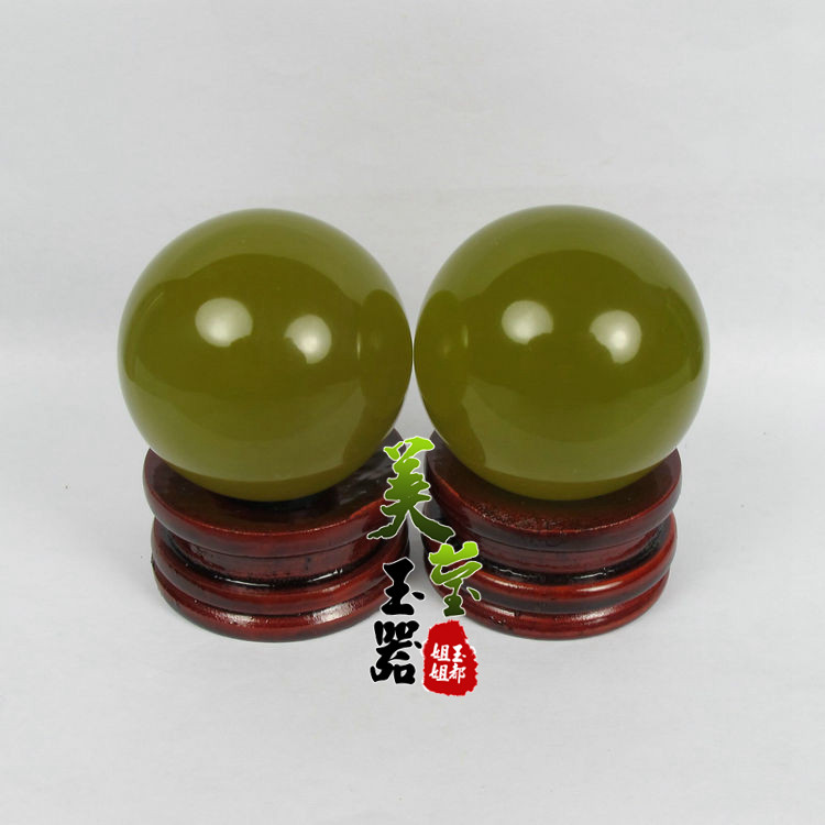 美莹玉器天然岫玉石老年人保健身按摩把玩手球包邮鉴定证书XSQ38