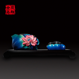 金乌炭雕活性炭组合笔筒书房办公室桌面创意实用装 饰摆件老师礼品