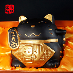 金乌炭雕招财猫公司店铺开业礼品收银台前台玄关创意小摆件装 饰品