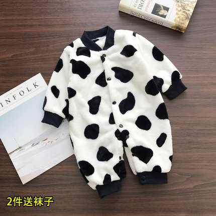 婴儿睡衣冬装0-3月珊瑚绒连体衣秋季宝宝衣服法兰绒新生儿外出服6