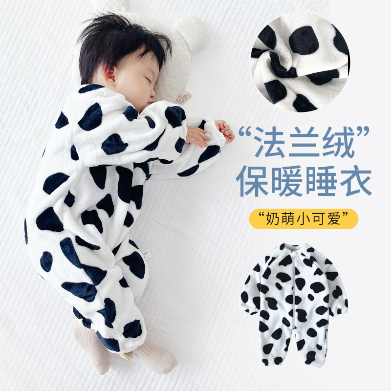 秋冬款加绒加厚男童婴儿爬服睡衣
