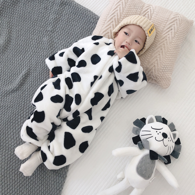 宝宝珊瑚绒连体衣睡衣春秋冬季婴儿法兰绒家居服加厚儿童防踢睡袋
