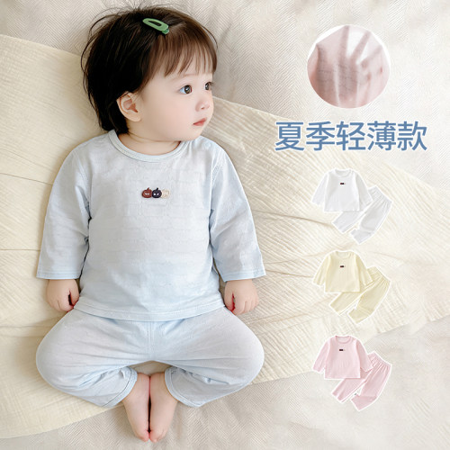 婴儿衣服夏季薄款长袖分体套装