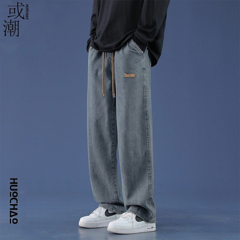 或潮牛仔裤男日系复古休闲阔腿裤