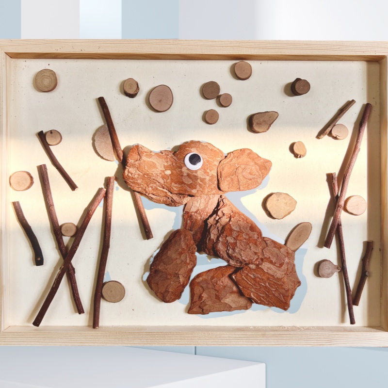幼儿园环创DIY自然物树皮框