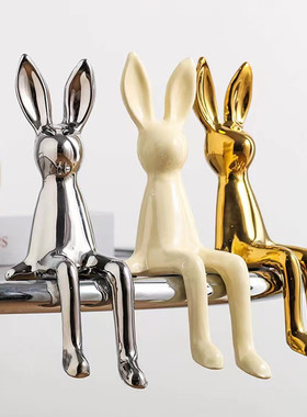创意电镀长耳兔子陶瓷小摆件