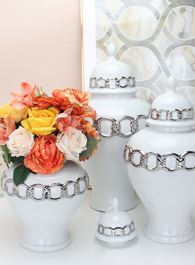 浮雕大号陶瓷将军坛装饰罐装饰品