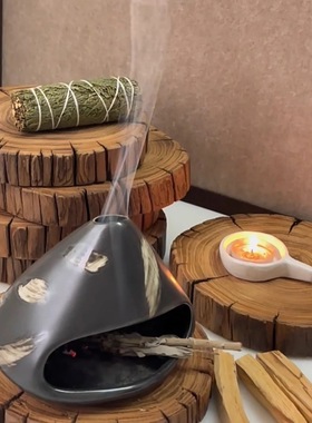 侘寂风天然老榆木木垫复古蜡烛