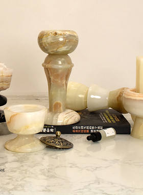 现代简约风天然石材蜡烛烛台摆件