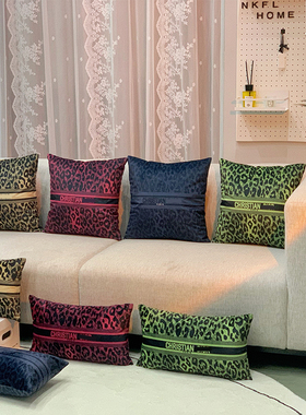 新款豹纹轻奢抱枕沙发卧室靠垫客厅床头毛绒汽车靠枕含芯布艺枕套