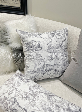 新款朱伊纹浅灰轻奢抱枕沙发卧室靠垫客厅床头毛绒汽车靠枕含芯布