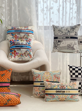 新款复古轻奢抱枕沙发卧室靠垫客厅床头毛绒汽车靠枕含芯布艺枕套