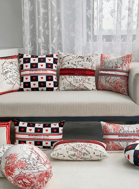 新款黑白轻奢抱枕沙发卧室靠垫客厅床头毛绒汽车靠枕含芯布艺枕套