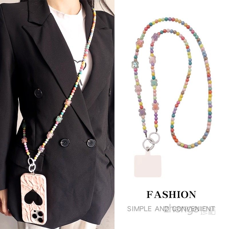 手机挂绳长款斜挎可背挂链时尚多彩挂件小蜜蜂扩音器包包壳通用女